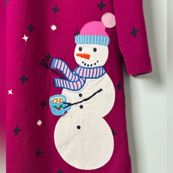 Hanna Andersson Dress Snowman Magenta Star Print Girls Size 8 - Picture 2 of 6
